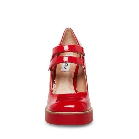 Steve Madden Twice Red Patent Leather Block Heel Mary Jane Platform Pumps Size 6 - Picture 2 of 9